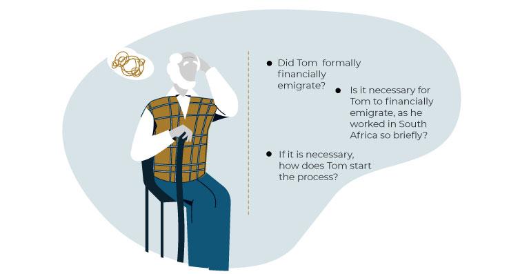 An old man sitting thinking about financial emigration